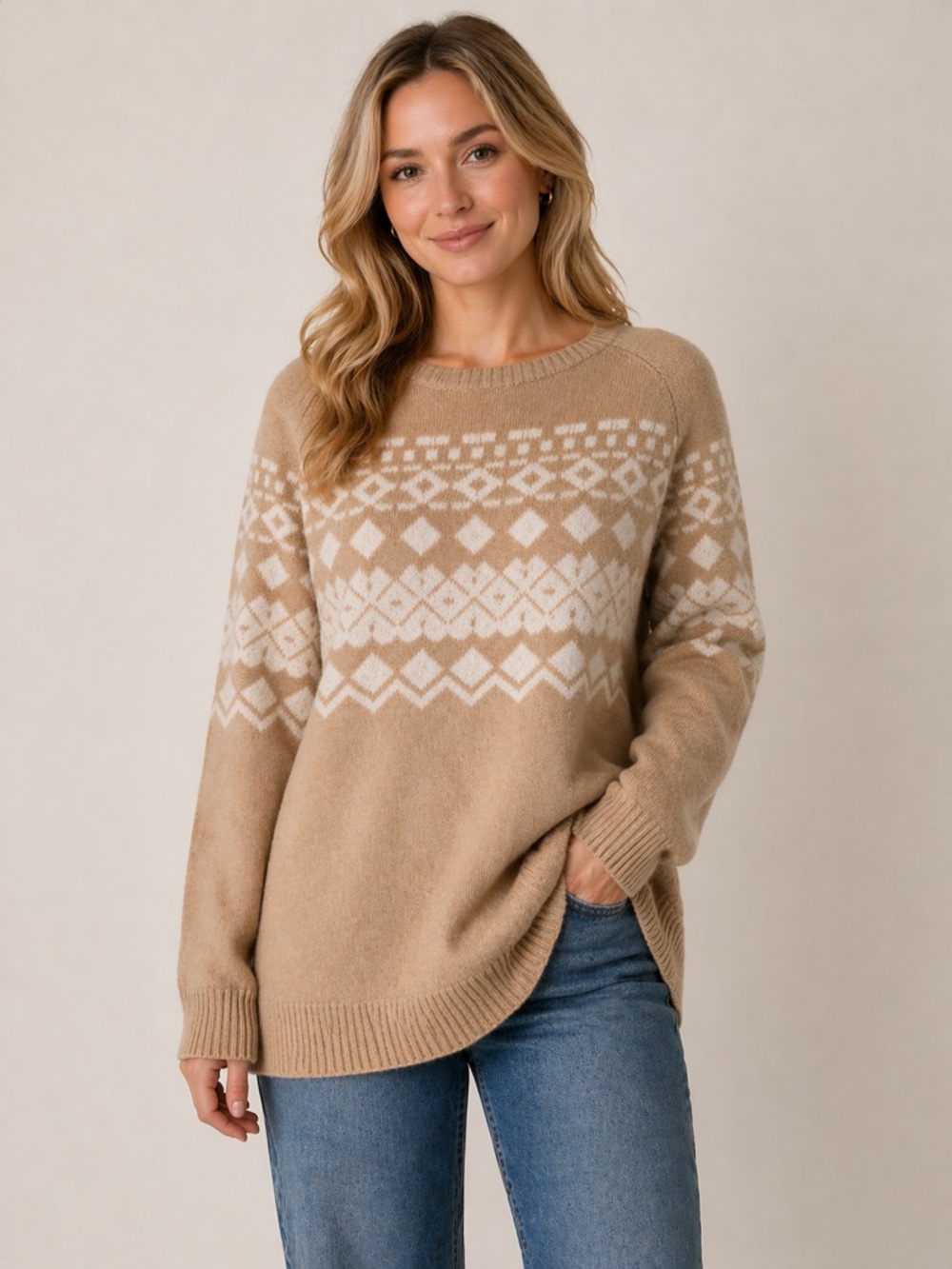 Jumper 1234 | Cashmere Sweater Size 2 (US S/M) Camel Fair Isle Nordic Knit